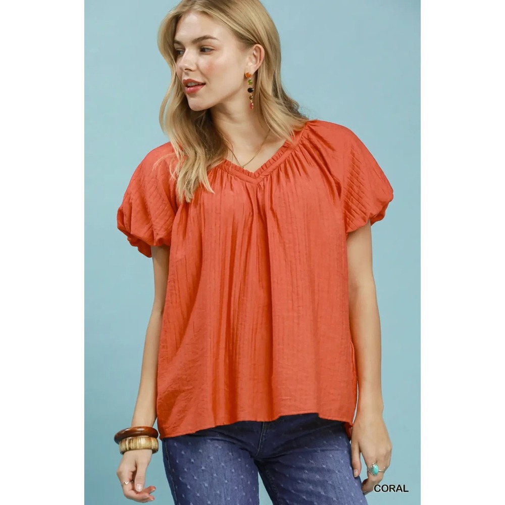 Umgee Gathered V-Neck Top - Large